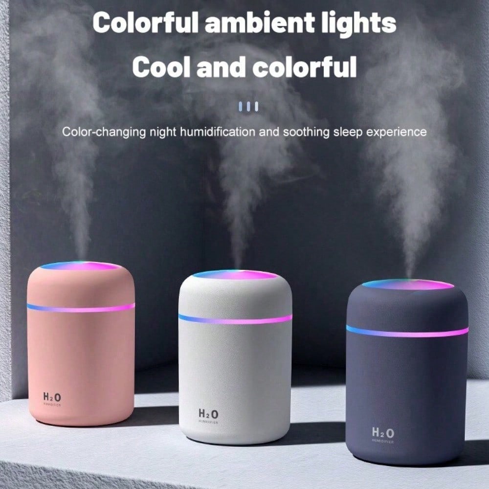 Portable Ultrasonic Air Humidifier, Car Humidifier, Color Cup, Aroma Diffuser, Mist Cooler, USB Car Light Purifier, 300ml