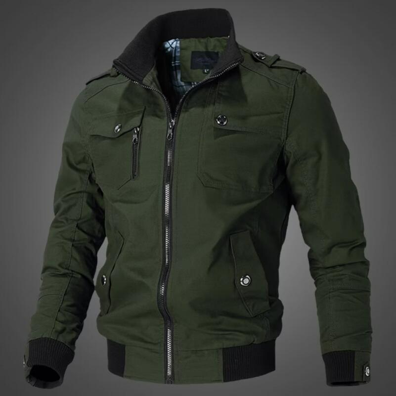 Passform Blixtlås Fjäder Höst Casual Fickor Unga Mäns Verktygsjacka