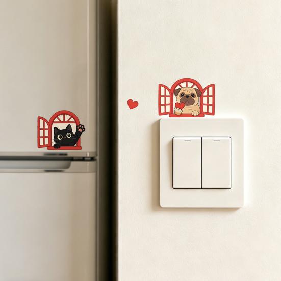 Light Switch Plate Stickers Dog Window Cute Cat Decorative