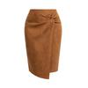 Women's Solid Color Irregular Suede Zipper Skirt High Waisted Buckle Wrapped Hip Twisted Elastic Knot Short Skirt Middle Skirt