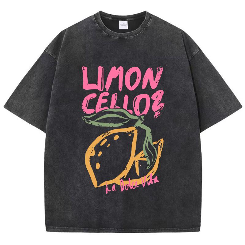 Lemon Cellos Creative Fruit Prints Washed TShirt Women Cotton Tops ONeck Comfortable Distressed T Shirts Summer Womans Clothes