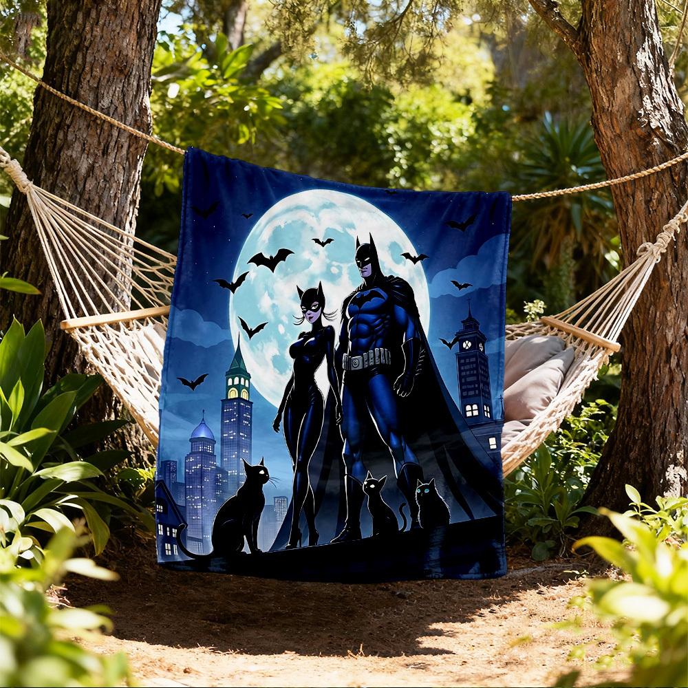 

1pc atman and Catwoman Outdoor Blanket - Throw Blanket, Soft , Flannel Blankets, Living Room, Travel, Camping c1209032 80x120cm