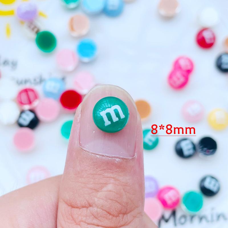 100 Pcs New Cute Mini Resin Mixed Color M Candy Series Flatback Ornament Jewelry Making Manicure Hairwear Accessories A42