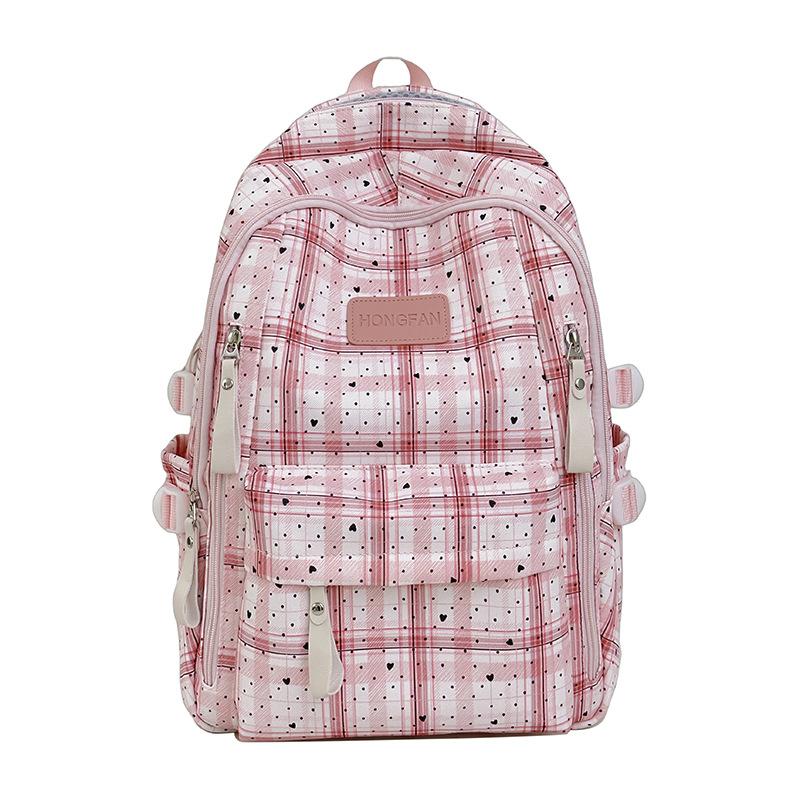 Schoolbag Vintage Plaid Junior High School School Bag Women's Fashion Large Capacity Computer Travel Backpack High School Student Backpack Tide