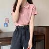 Embroidery Polo collar front shoulder short-sleeved T-shirt women's summer new slim-fit sweet wind short t-shirt short top ins
