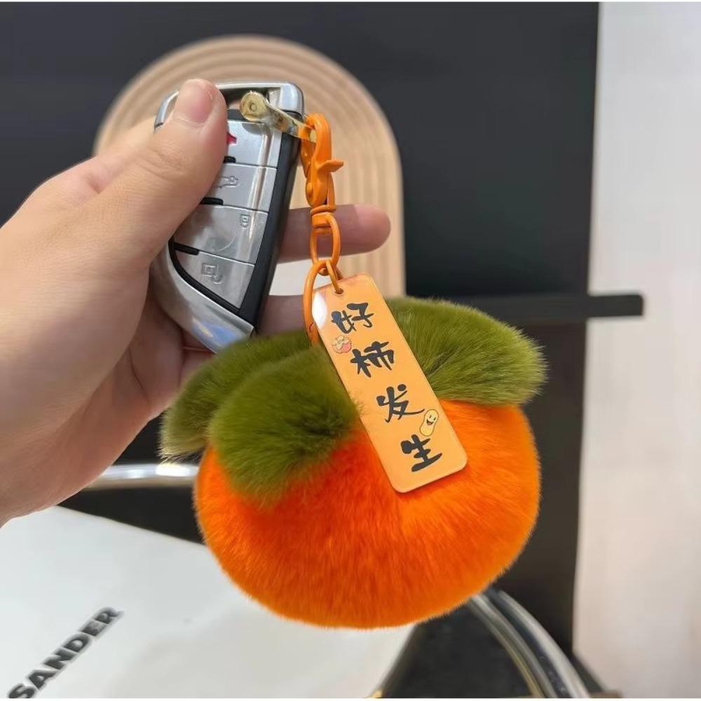 Soft Mini Persimmon Keychain Rabbit Fur Car Key Pendant Birthday Gift Backpack Bag Key Chain