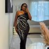 Elegant Handmade Beaded Off-the-Shoulder European & American Bandage Evening Dress