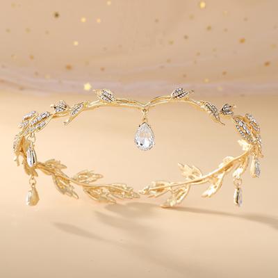 Koreanische Braut Kopfschmuck Stirn Diamant Stirn Ornament Krone Blätter Wasser Bohrer Kopf Ring Braut Hochzeit Haarschmuck Formelle Kleidung Zubehör