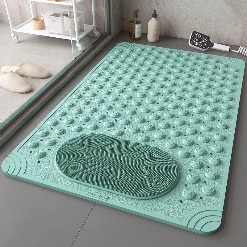 Anti-Slip Bathroom Shower Mat with Large Holes, Suction Cups, and Foot Massage Design.