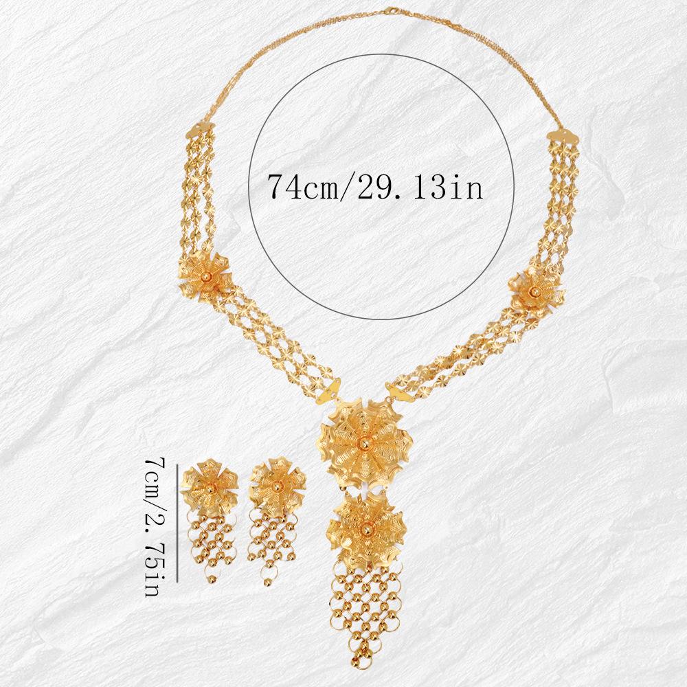 Dubai Gilded Flower Necklace & Earring Set with Ethnic Retro Court Style for Weddings and Banquets