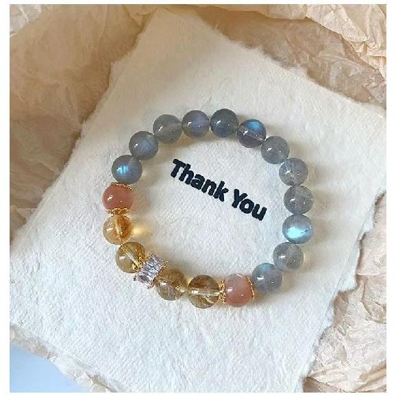

Natural gray moonstone bracelet, exquisite and fashionable single-loop niche design, natural yellow crystal jewelry for women, light luxury Gray Moonlight/Yellow Pag