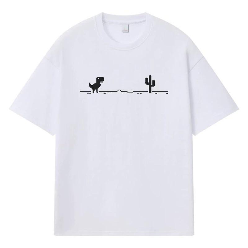 2026 Dinosaur And Cactus Printed Graphic Y2k Harajuku Streetwear 100% Cotton T Shirt Casual Oversized Summer Men T-shirt