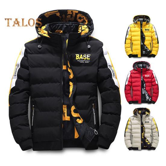Winter Men Cotton Jacket with Detachable Hood Reversible Zipper Pocket Thickened Windproof Warm Regular Fit Male Casual Cotton Coat Top