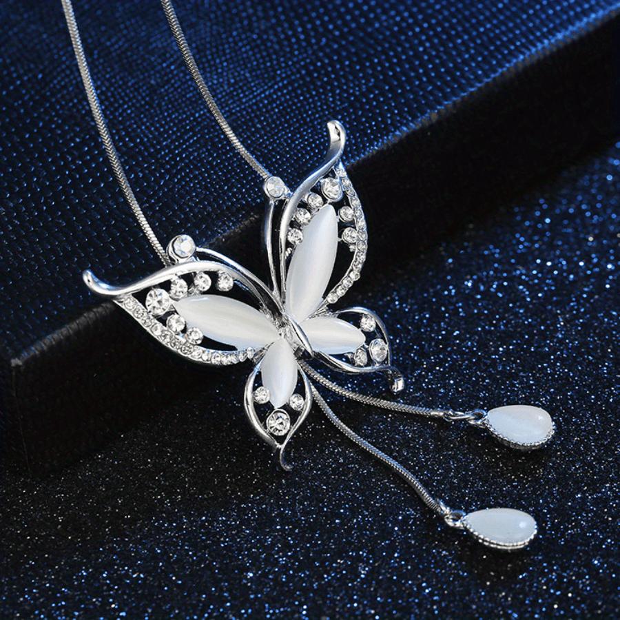1PC Women's Fashion Y-Shaped Necklace, White Butterfly Necklace, Fashion Long Necklace, Clothing Accessories Necklace Pendant Sweater Chain