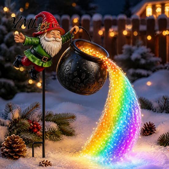 Solar Powered Christmas Decor Garden Stake Light, Santa Pouring Flowing LED String Lights, Colorful Magical Claus Lawn Stakes Light Effect,