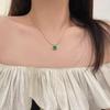 18K Gold-Plated Emerald Square Pendant Necklace - Women's Elegant Titanium Steel Clavicle Chain