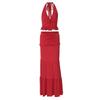 Fashion Style Sexy Sexy Fashion Suit Women's V Neck Halter Spaghetti Straps Vest High Waist Stitching Long Skirt Two-piece Set