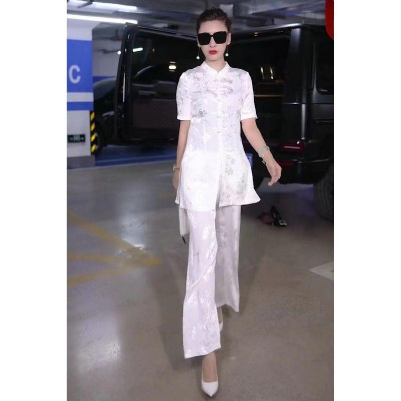 

Ozhouzhan 23 года Элегантная богиня Национальный модный стиль Улучшенный ципао Китайский костюм Высококлассные прямые брюки Утягивающая пряжка Комплект из двух предметов White [single pants]] 3XL 70.00 kg-79.00 kg