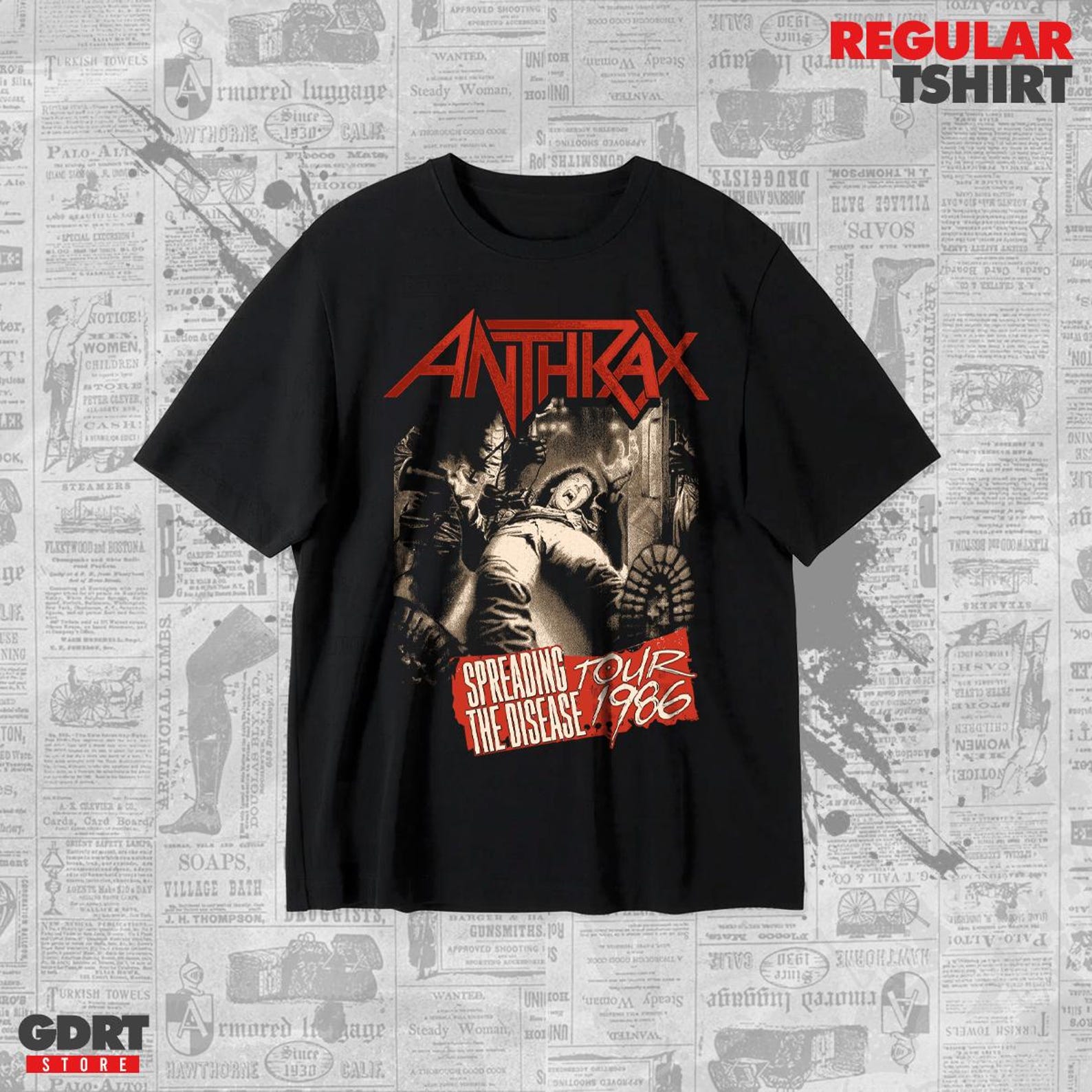 Anthrax T shirt - Spreading the Disease Tour 1986 - Unisex Heavy Shirt 4XL