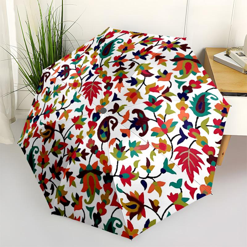 

1pc Floral Mandala Pattern Automatic Umbrella - Stylish, Durable, with 8-Rib Manual Open Design, Elegant Black Handleyy250920145