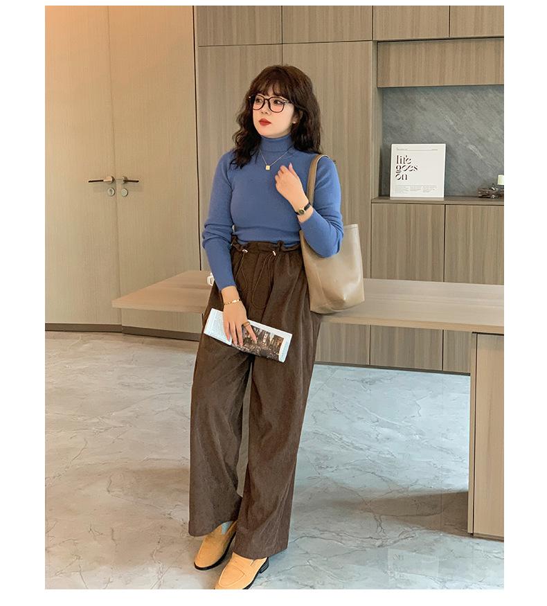 XHK2553 Large Winter Maillard Style Corduroy Pants - Elastic Waist, Retro, Plus Size