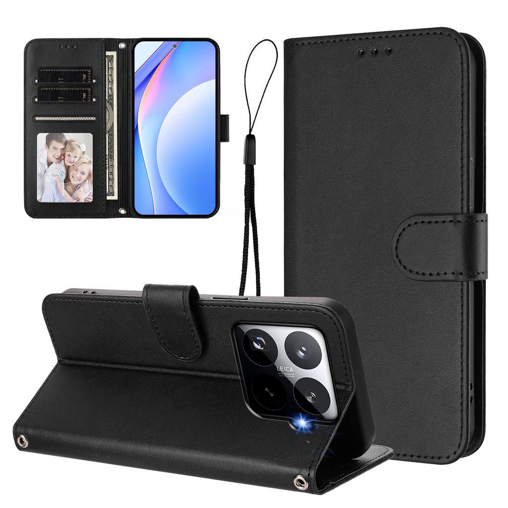 For Xiaomi 15T Pro Wallet Case RFID Blocking Calf Texture Leather Stand Phone Cover with Strap