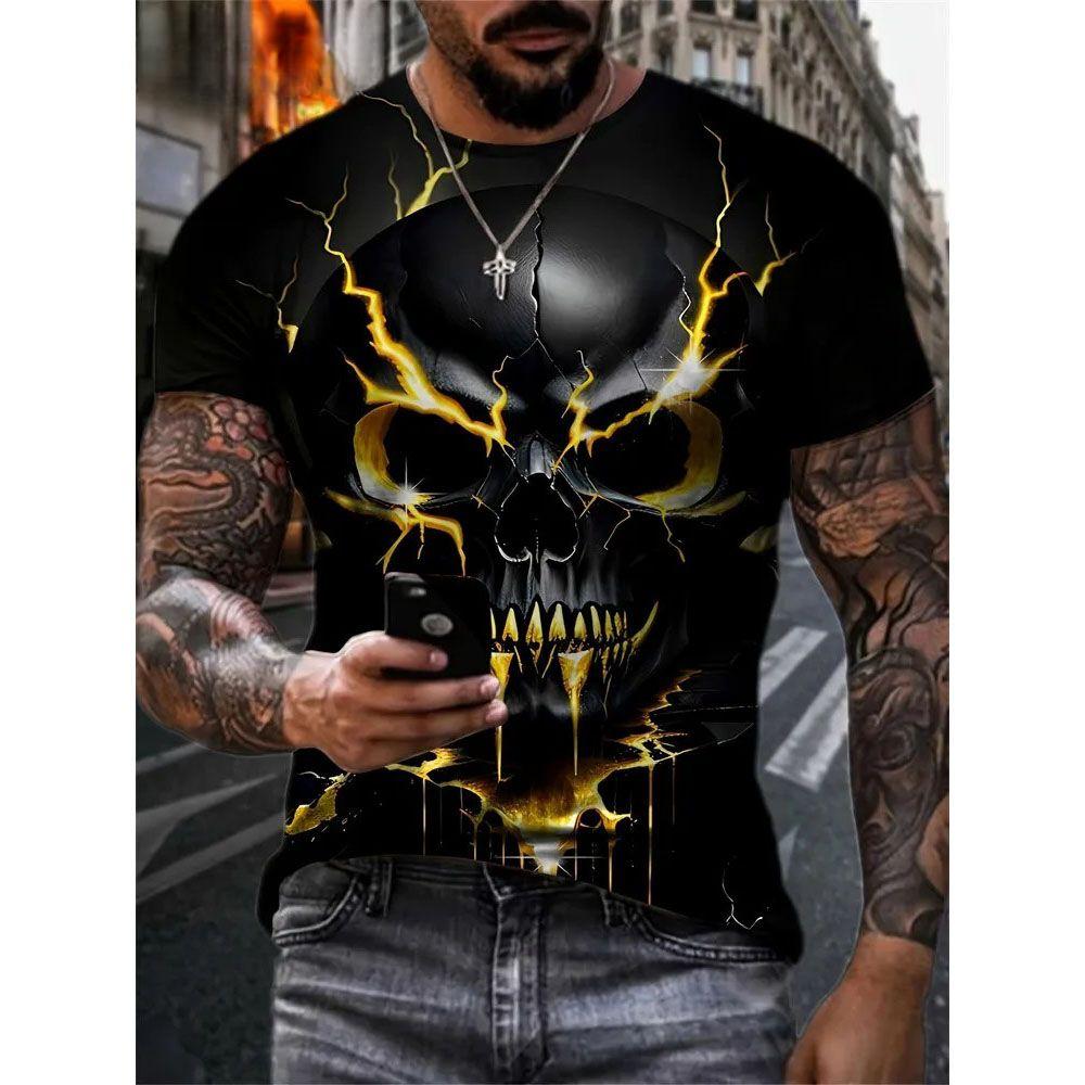Death Skull Personalized 3D Printed T-shirt Summer New Men's Round Neck Short Sleeve European and American Trendy Large Size