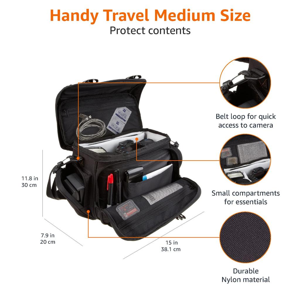 Amazon Basics Camera Bag for SLR Cameras, 32.4 x 20.3 x 24.8 cm, Black (Gray Interior), Solid Color