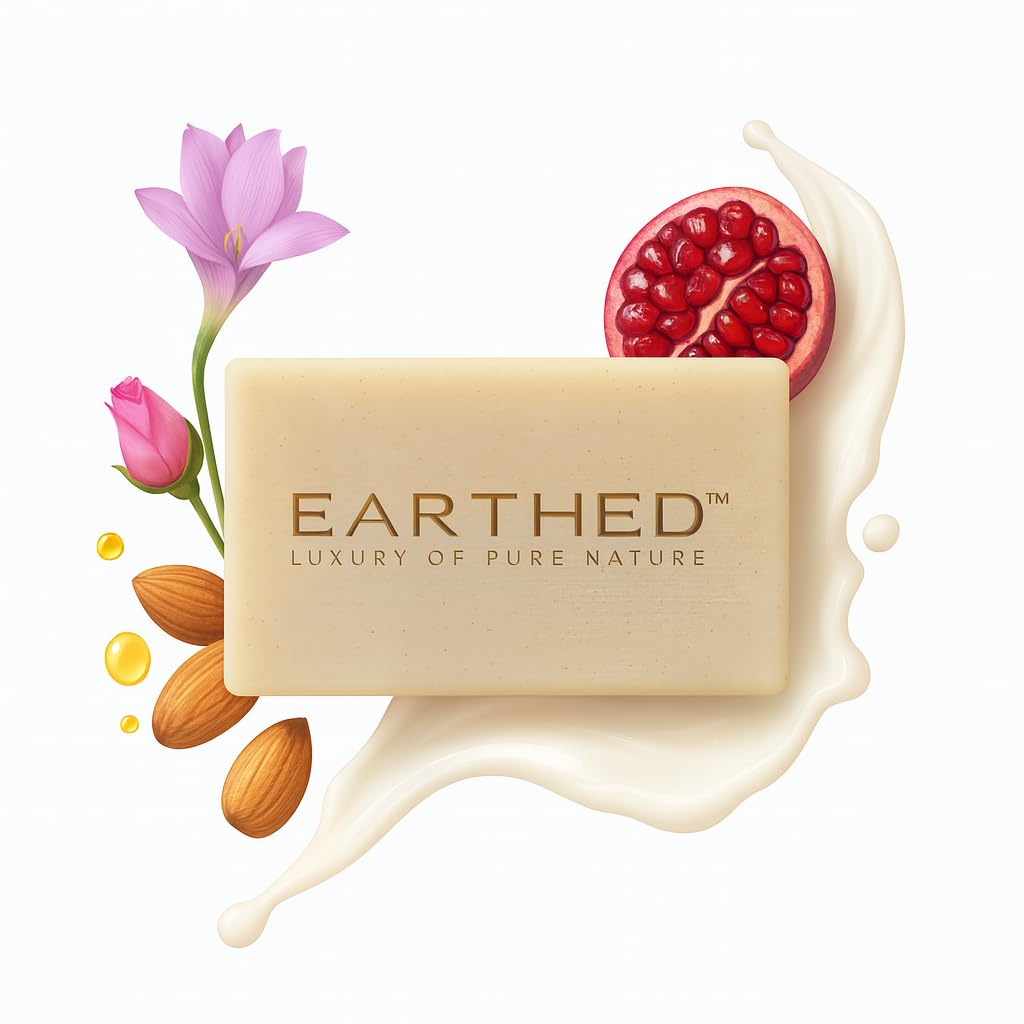 Earthed Lotus, Damask Rose & Pomegranate Bar Soap | Organic Goat Milk Soap for Glowing Skin | Cold Processed Handmade soap for Men & Women | With