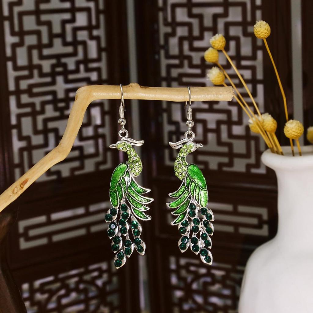 Cloisonné Pfau Ohrringe: Miao Silber Phönix Totem Glockendesign, Beliebt an landschaftlich reizvollen Orten