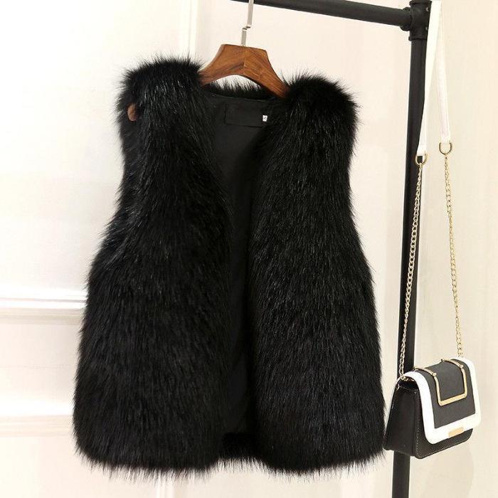 Women's Stylish Thickened Imitation Fox Fur Vest - Autumn/Winter All-Match Waistcoat
