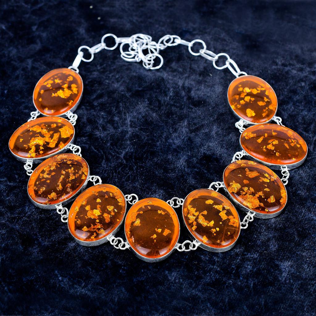 Baltic Amber Gemstone Handmade 925 Sterling Silver Jewelry Necklace 18" M-3385
