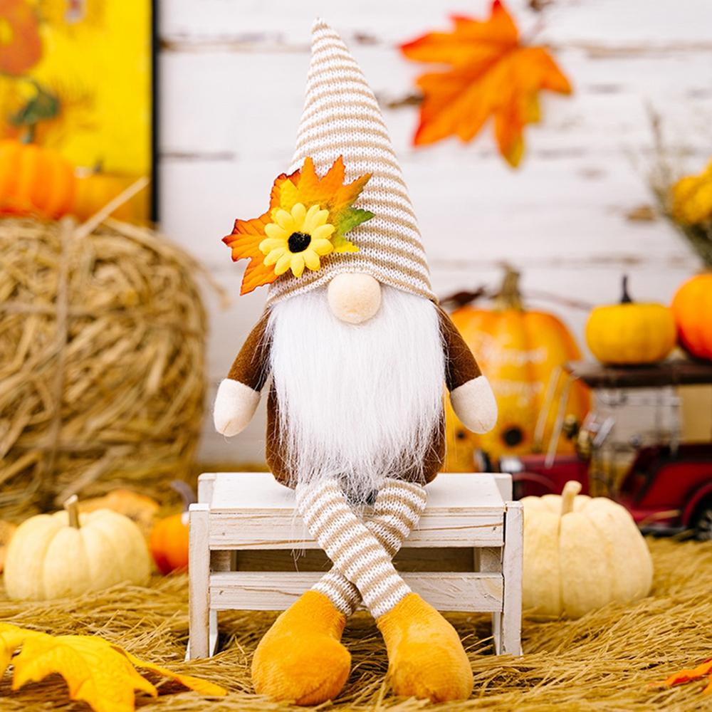 1/2PC Fall Dwarf Elf Dolls Scandinavian Swedish Tomte Gnomes Thanksgiving Decoration Harvest Elf Dwarf with Sunflower Maple Leaf