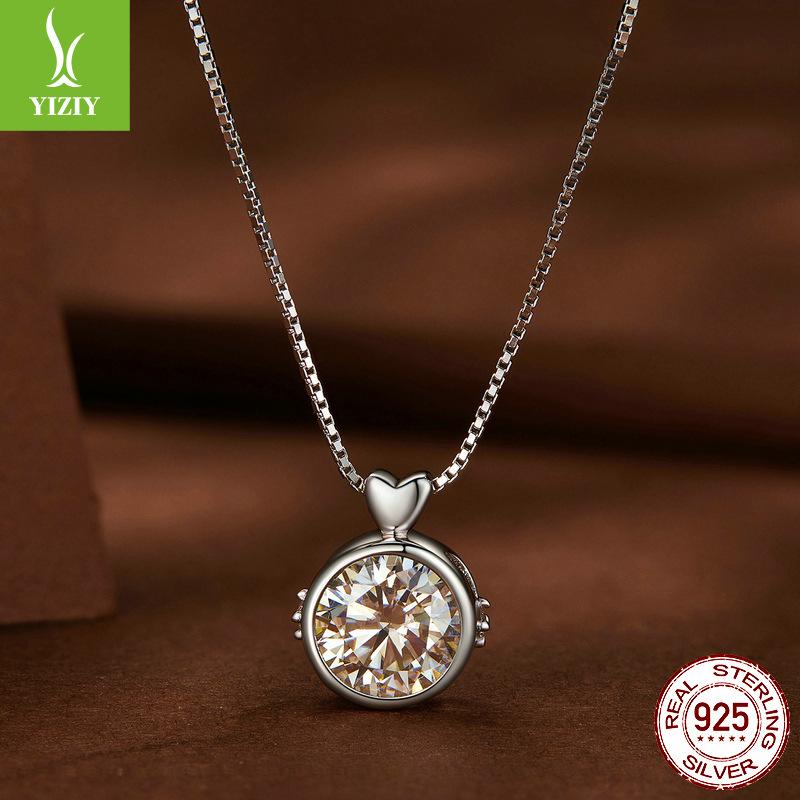 One Carat Mozzarella Diamond Necklace Female, Cute Sweet Wind 925 Silver Platinum Plated Collarbone Chain