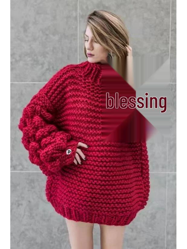 

Свитер-пуловер с рукавами-фонариками ручной работы в европейском и американском стиле для женщин, осень/зима 2024 One Size