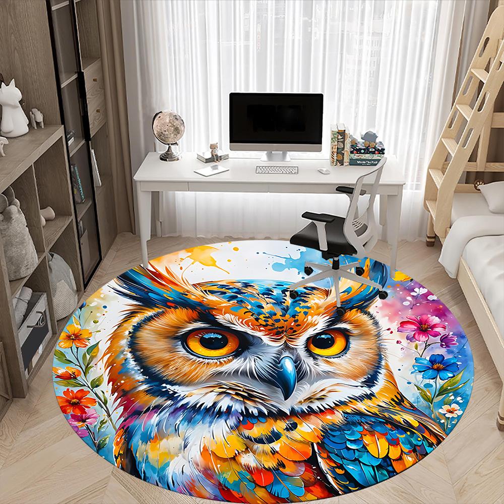 1pc Owl Flowers Office Round Area Rug, Indoor Mat Suitable ForOffice, Under Office Chairs Bedroom Living Room Home Decor, Room Deco,  n70