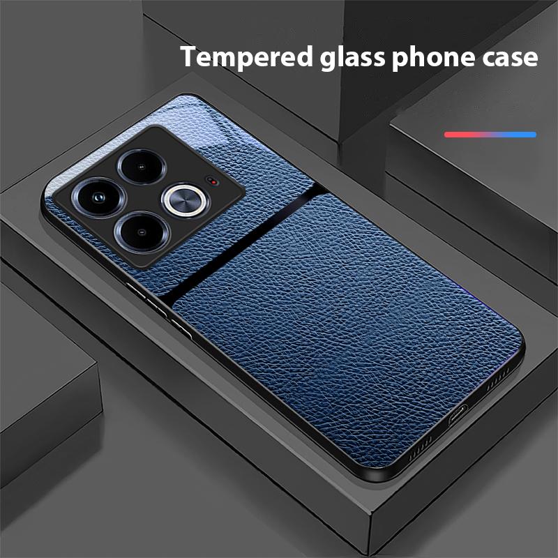 Red Leather Pattern For Infinix Note 40 4G 30i 12 G96 Smart 8 Hot 9 Play 10 11S 12 20i 50 Pro Plus 5G Tempered Glass Phone Case