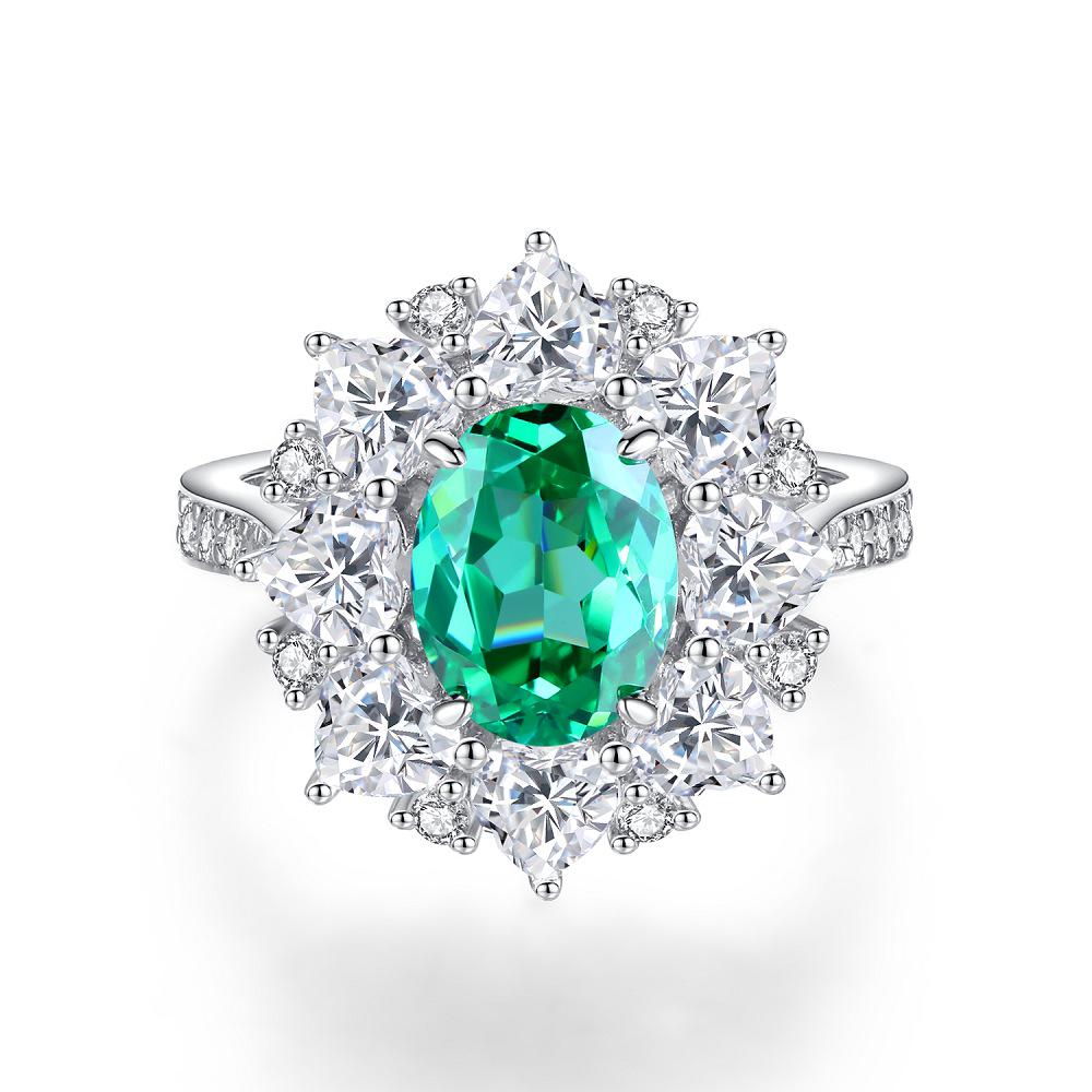 S925 Sterling Silver Women's Aquamarine & Zircon Ring with High Carbon Diamonds In Luxury Setting, European & American Cross-Border Style.
