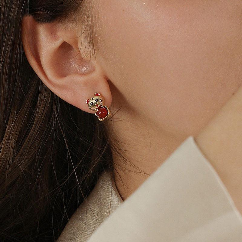 JMXD-stud earrings femininity cute little tiger earrings niche design temperament new year sweet earrings women