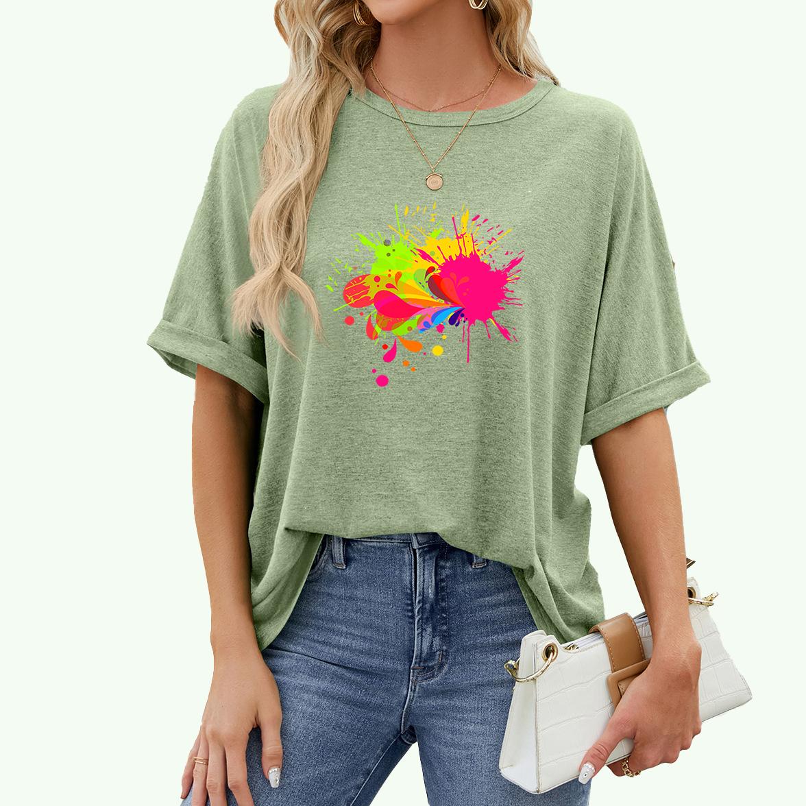 

Женская модная футболка с коротким рукавом больших размеров, повседневный топ с круглым вырезом и принтом, летний пуловер, свободная футболка XXL светло-зеленый