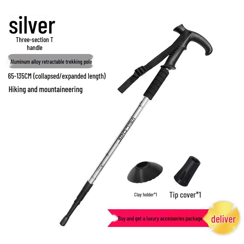 Upgraded 3-Section Curved Handle Trekking Pole