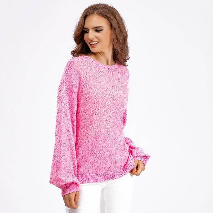 Women's Autumn Winter Knitted Pullover Sweater O-neck Full Sleeve Loose Knitwear Top Solid Color