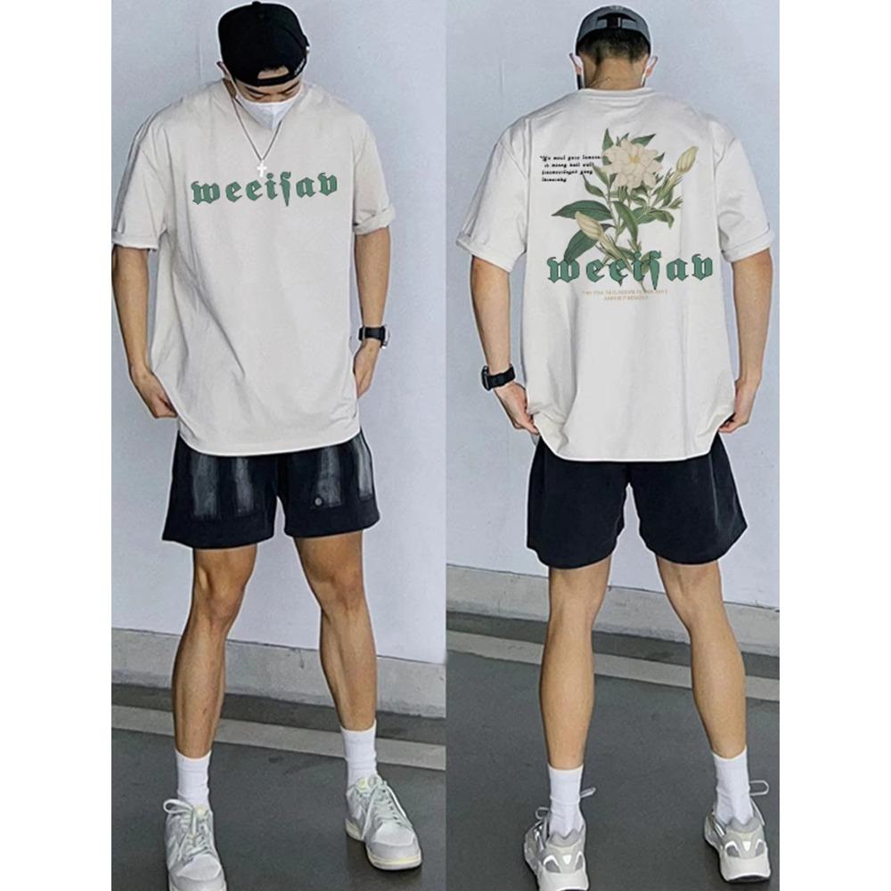 Camiseta de calle deportiva informal de alta calidad con estampado de algodón 100% con letras en inglés para hombre de peso pesado a la moda de verano