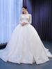 2026 French Wedding Dress: Retro One-Shoulder Long Sleeve with Heavy Beading and Long Train.