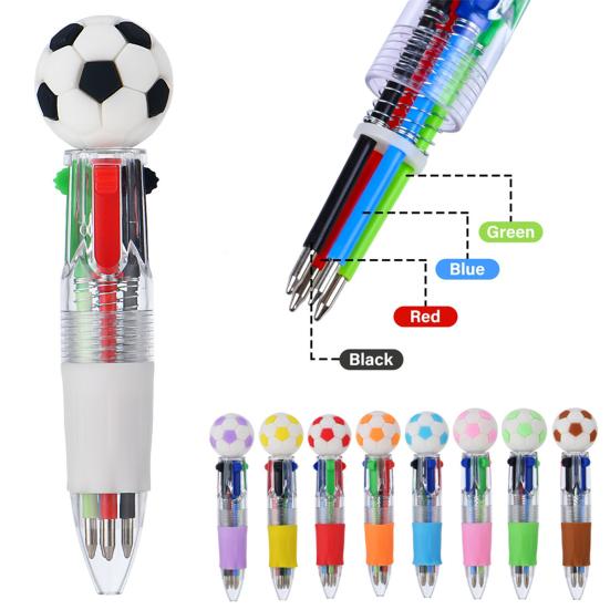 2Pcs Retractable Ballpoint Pen Cartoon Sports Ball 4-Color Mini Journal Pen with Football Basketball