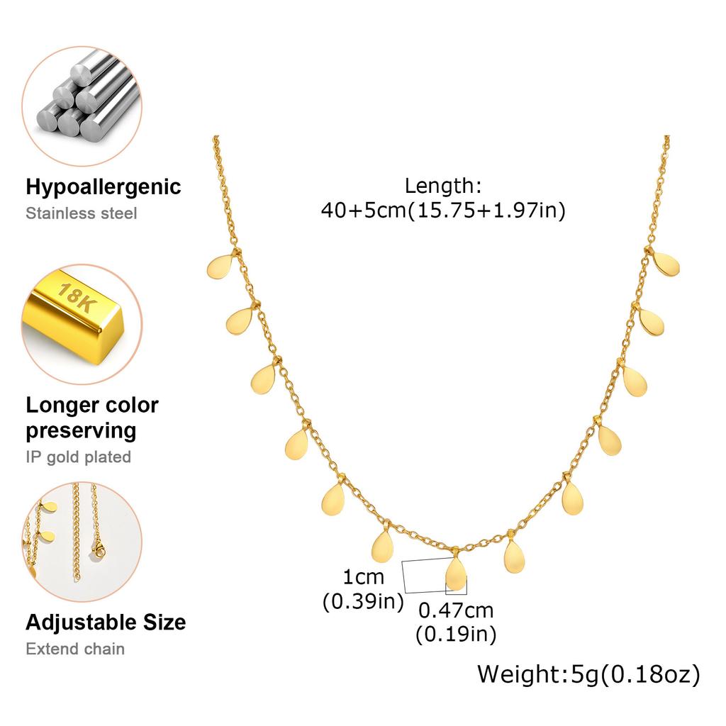 18K Gold Plated Stainless Steel Multi Teardrop Necklace Waterproof Non-Tarnish Titanium Steel Water Drop Choker