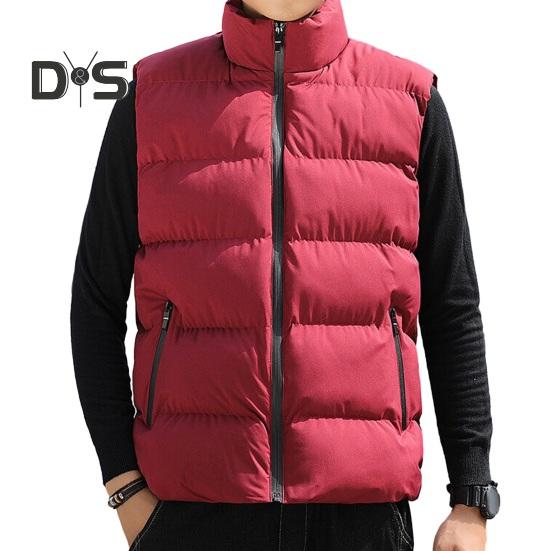 

Мужской хлопковый жилет осень-зима с воротником-стойкой, без рукавов, застежкой-молнией, с карманами, однотонный утолщенный стеганый жилет, пальто XXXXL красный