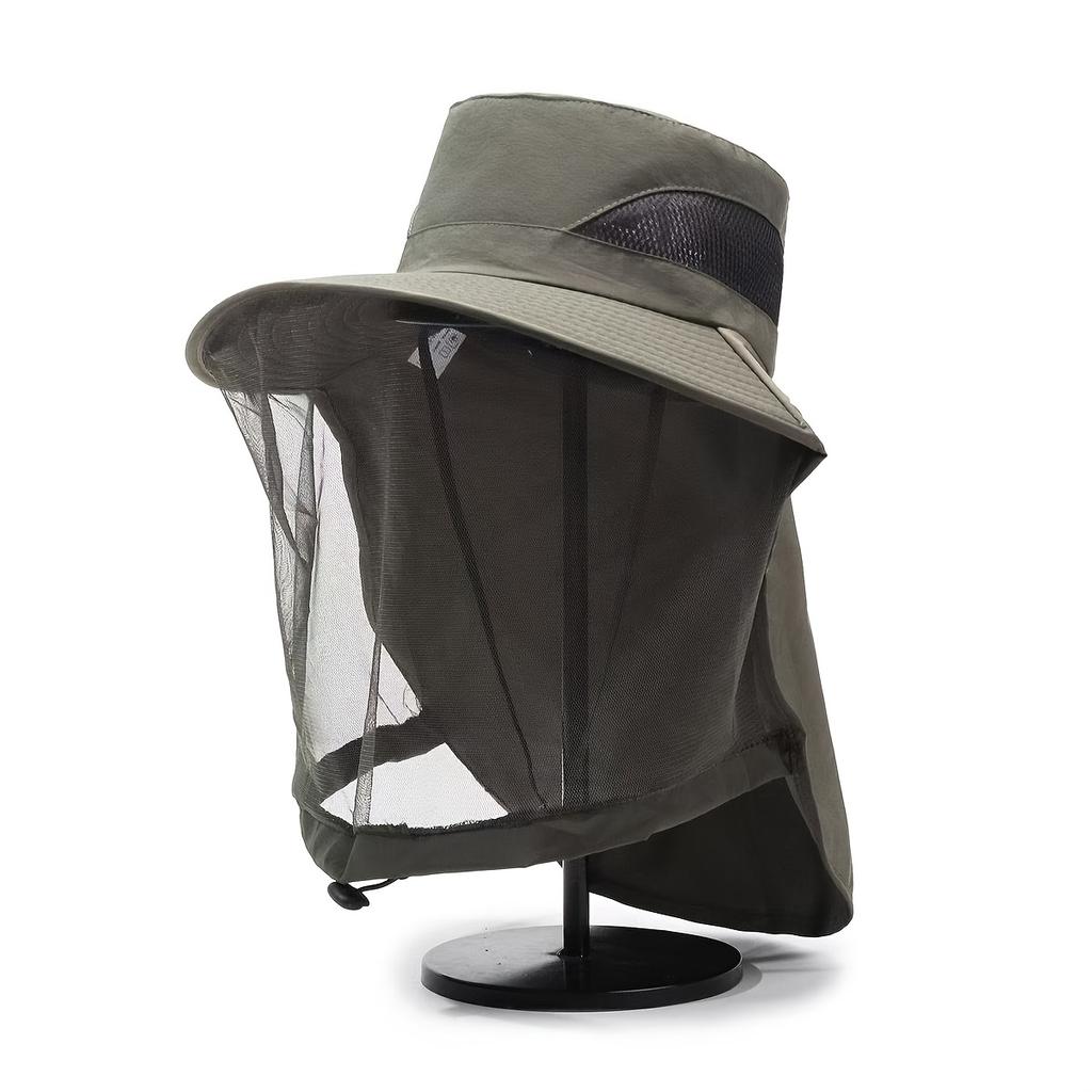 Men Mosquito Proof Sun Hat With Face Cover Summer Outdoor Fishing Bucket Neck Flap Anti Uv Breathable Shade Cap Camping Hiking