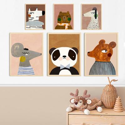 Cute Mouse Zebra Rabbit Bear Dog Cat Sheep Nursery Poster Nordic Wall Art Print Canvas Painting Pictures Baby Kids Room Decor