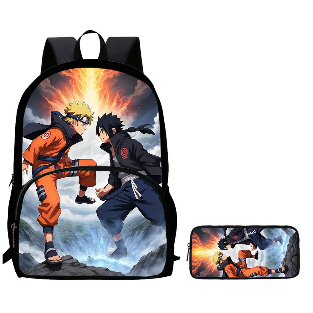 2Pcs Set NARUTO Anime Backpack With Front Pocket & Pencil Bag, School & Daily Use, Lightweight & Durable For Boys Girls Age 6-10
